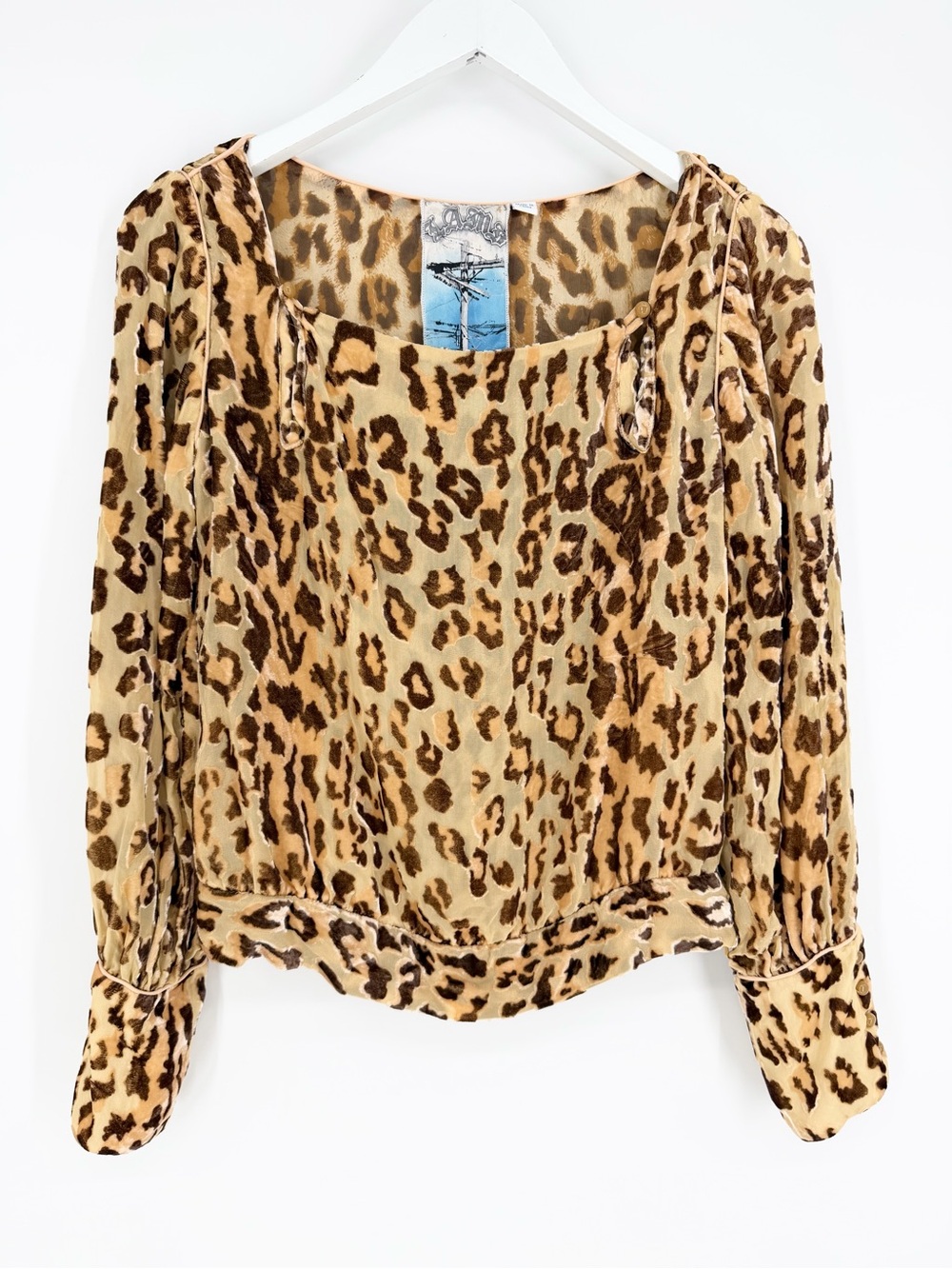 L.A.M.B. Gwen Stefani Velvet Animal Leopard Cheetah Print Blouse Top